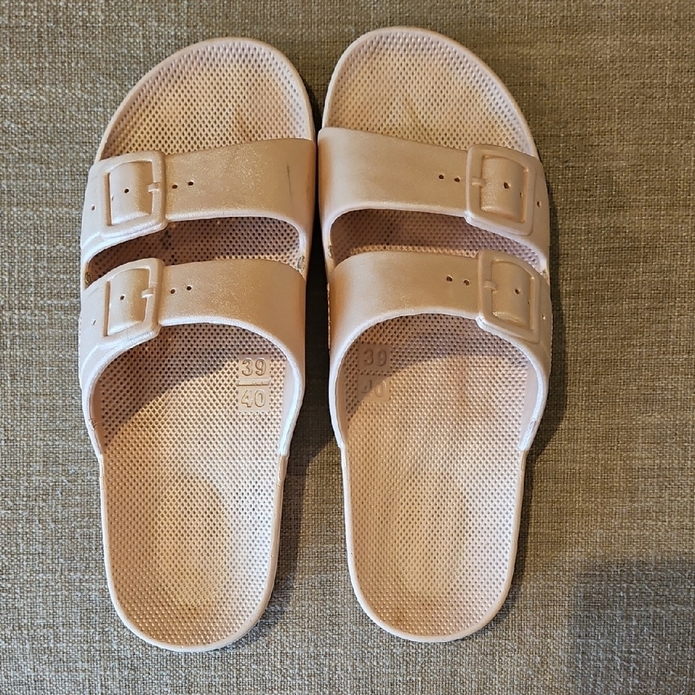 Freedom Moses Pink Double Strap Slide Sandals